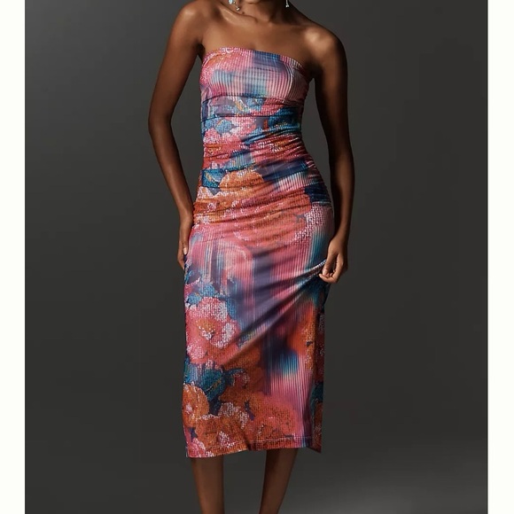 Anthropologie Dresses & Skirts - By ANTHROPOLOGIE The Soleil Slim Strapless Ruched Mesh Dress SZ S/Small MSRP$168